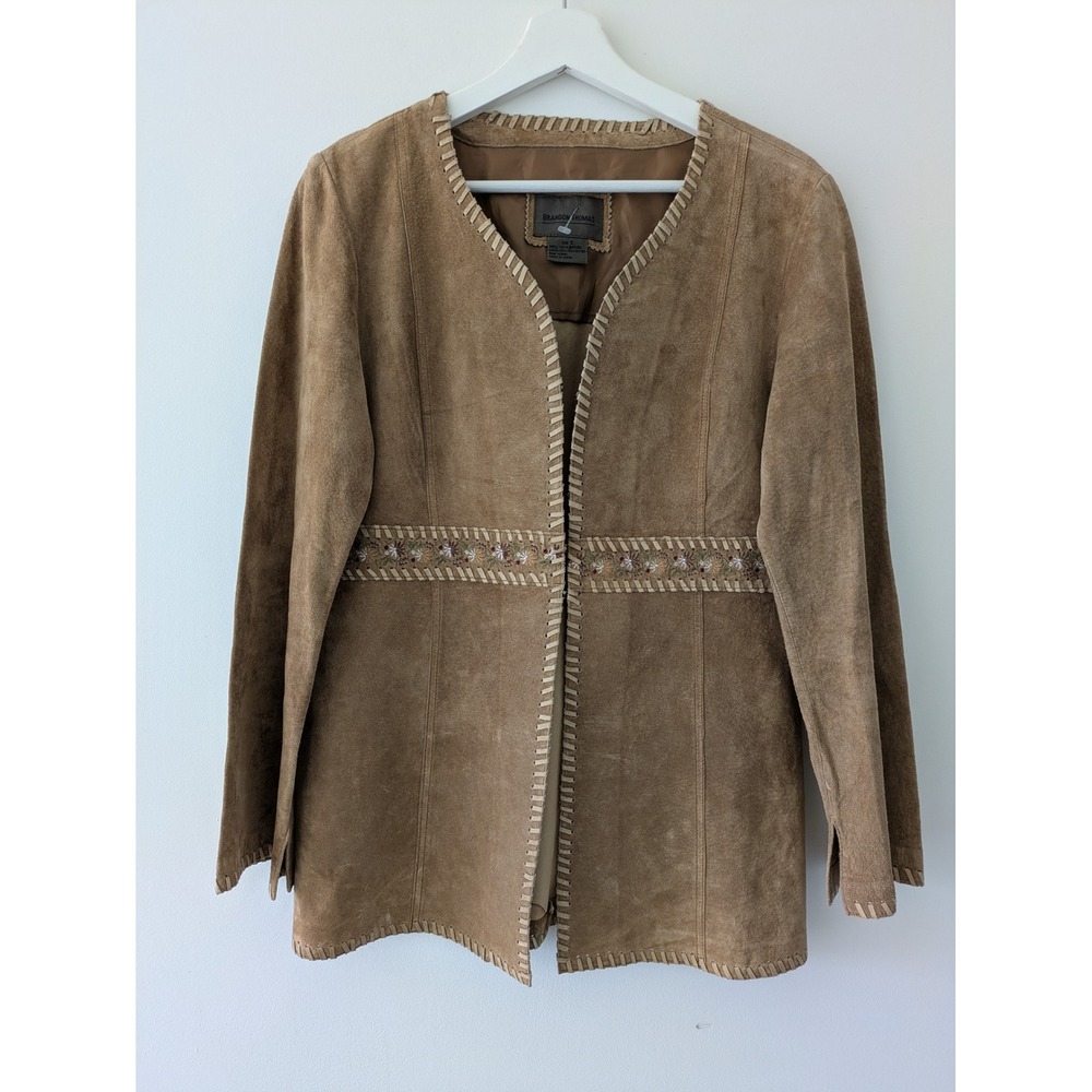 Brandon Thomas Vintage Western Suede Jacket Whipstitch Boho Tan Leather Small